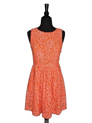 madewell orange floral dress Madewell Neon Orange White Floral Lace Sleeveless Blossom Dress Sz 0