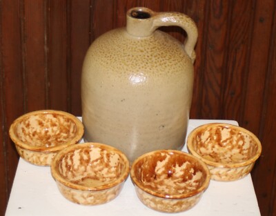 4X Rockingham  Bennington  Yellowware Spongeware Bowls 5  X 2'' Antique Primitive