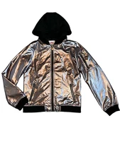 Appaman girls Phoebe silver metallic black hooded bomber jacket 14