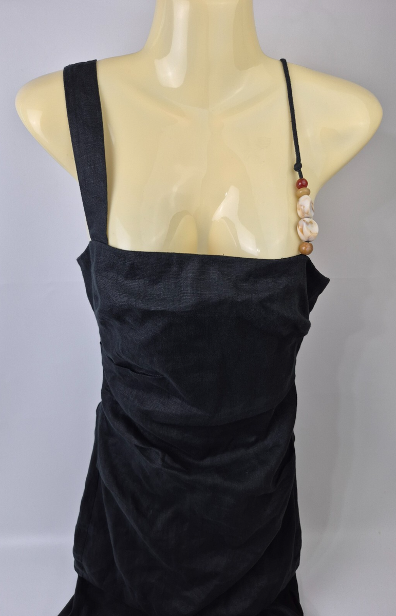 SIR. Women's Black Antonia Linen Beaded Midi Dress Size 1 | eBay