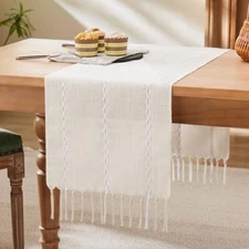 Braided Farmhouse Table Runner Cotton Linen Table 13x108 Inch Braided Beige