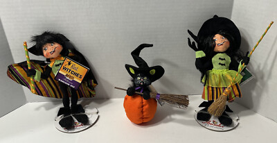 Annalee Best Witches Cracker Barrel 2010 Set Of 3 Witch &Warlock Elves Black Cat