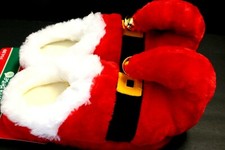1 SANTA SLIPPER W/ BELL PLUSH SLIPPER Men's BOOTIES 100 POLYESTER M 7-8 RED