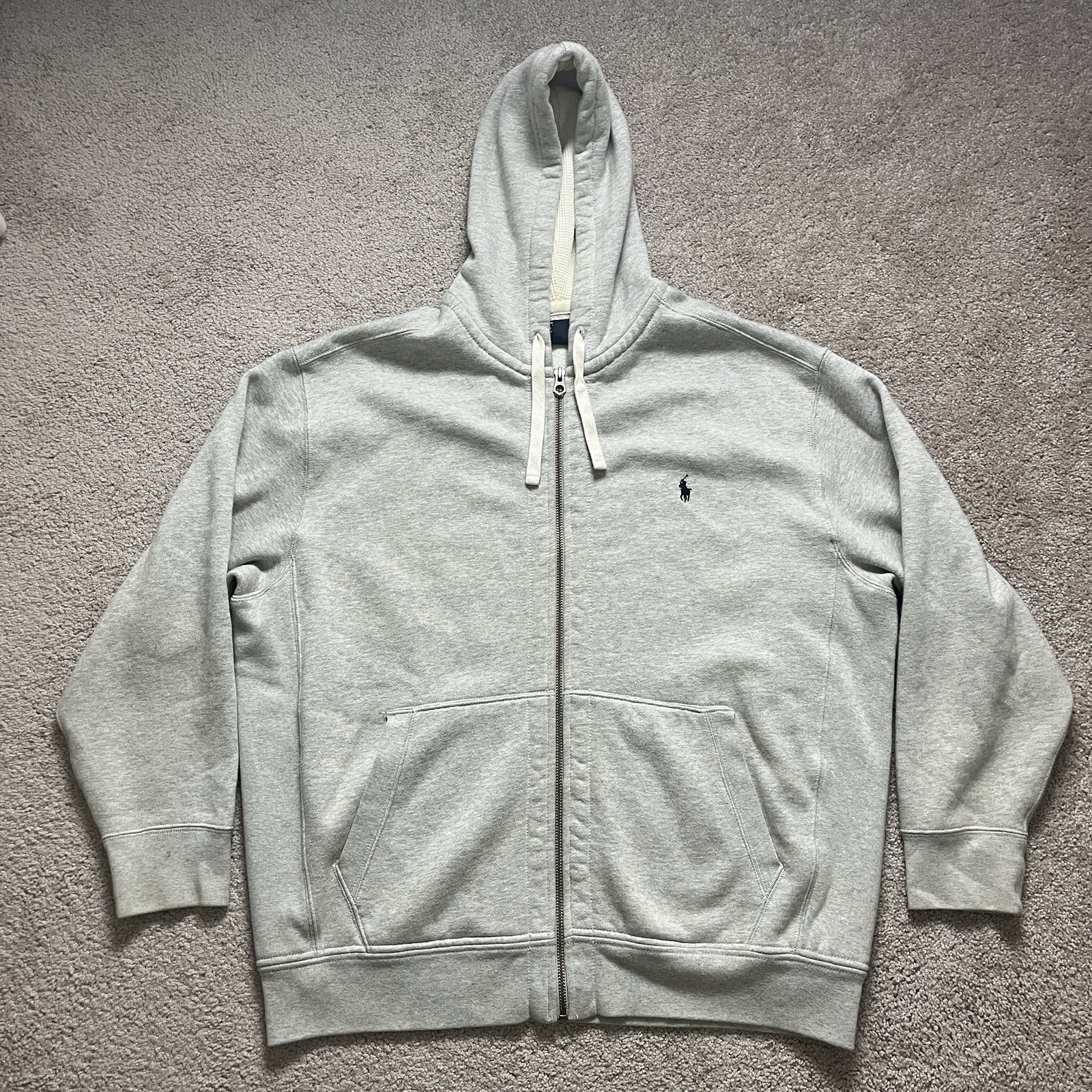 Polo Ralph Lauren uomo 2XB full zip cappuccio grigio erica pile logo pony