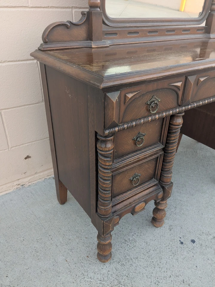 Vintage Modern Regency Wood Vanity Desk with Mirror - Image 3 of 4