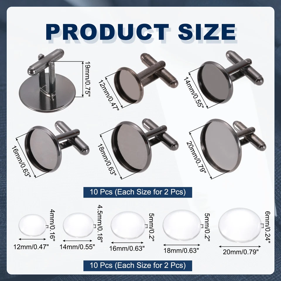 Kit de gemelos en blanco de latón 14/16/18/20/22 mm con piedras preciosas - 10 piezas (gris negro) Foto 2 de 4