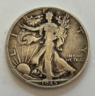 1945 D Walking Liberty Half Dollar 90% Silver  VF/VF   "As Pictured-Not Cleaned"