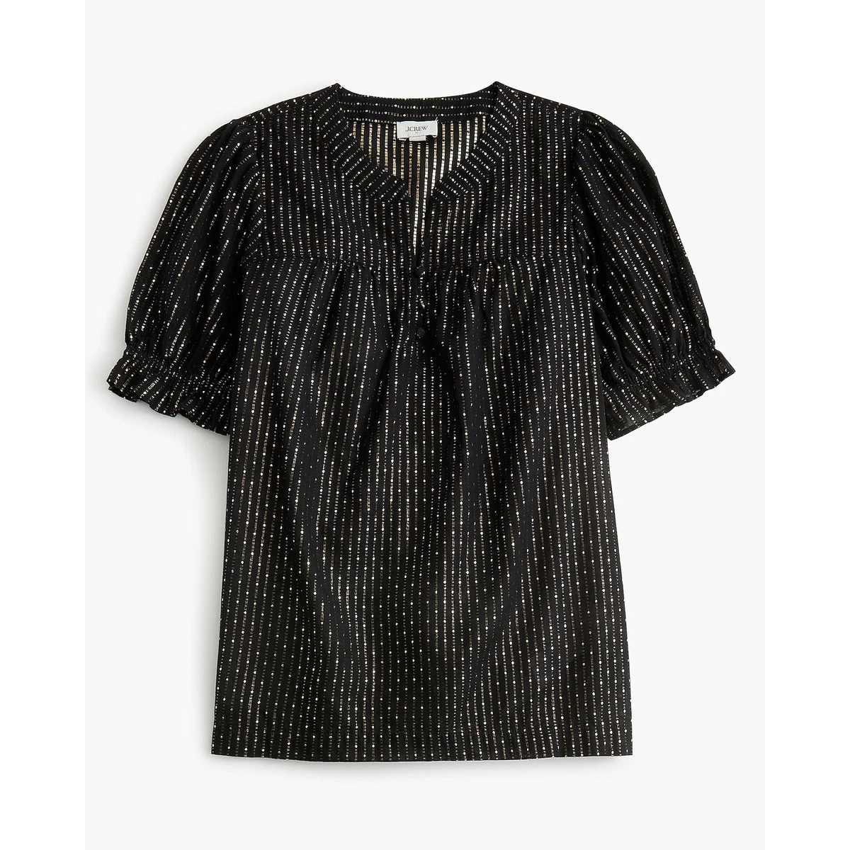 Haut J.Crew Noir à Oeillets Fleuris – Taille 2, Manches Courtes, Coton