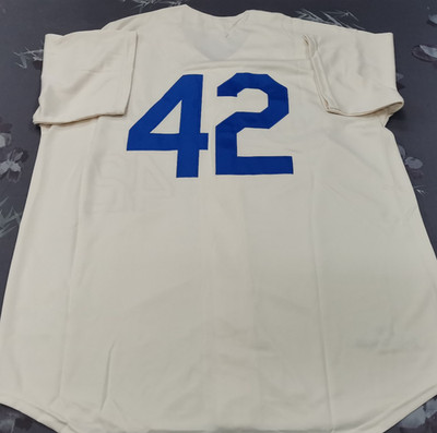 VINTAGE Jackie Robinson #42 Dodgers Throwback Cream Sewn Stitched Jersey.