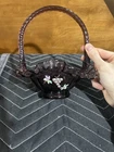 Vintage Ruffled Edge Art Glass Purple Basket COLLECTABLE! Hand Painted Signature