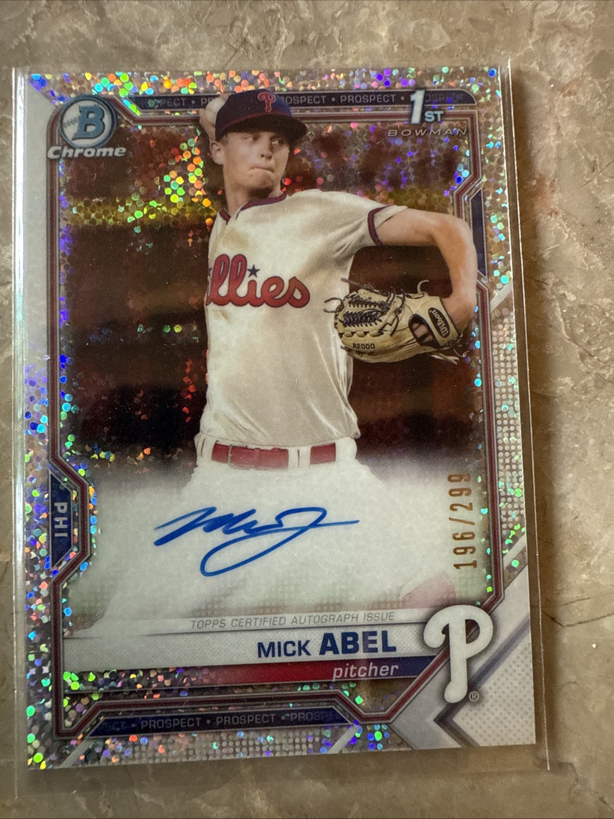 Bowman Chrome 2021 Mick Abel AUTO Speckle Refractor 196/299 PHILLIES FREE SHIP