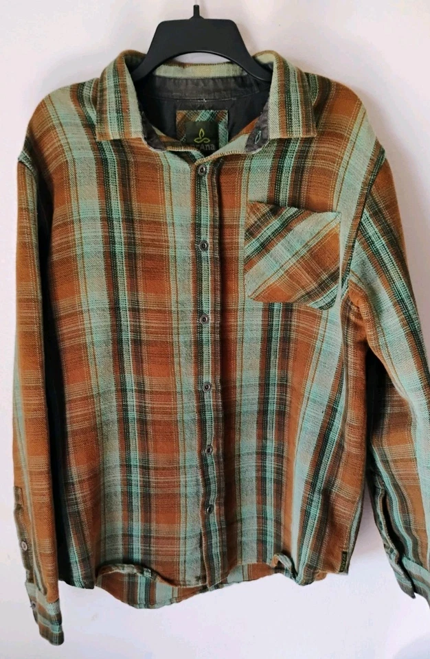 Prana Men's Long Sleeve Flannel Shirt Green/Brown Size Large - Image 3 of 4