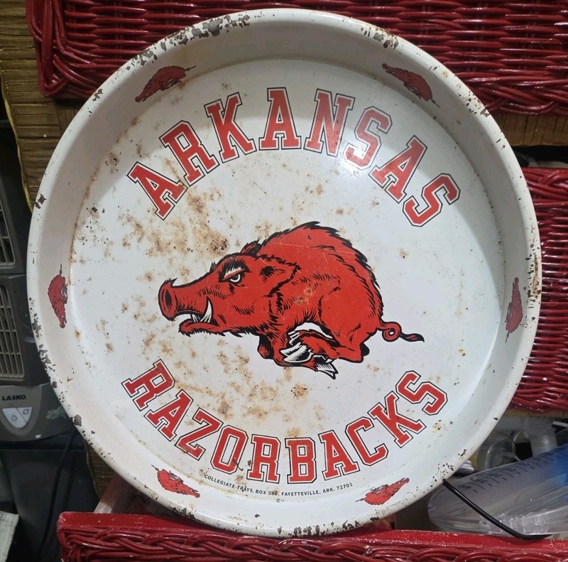 Vintage 1972 Arkansas Razorbacks Metal Serving/ Beer Tray  