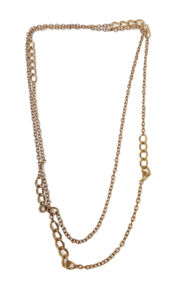 Collar distintivo de cadena de cable de dos tamaños en capas gruesas retro dorado y plateado para dama Foto 2 de 4