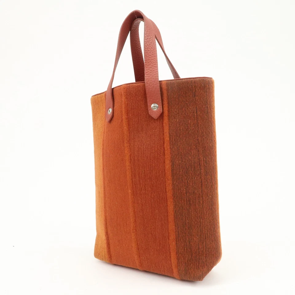 Mini Bolso de Mano HERMES Amedaba PM Lana Lona Cuero Naranja Auténtico Usado Envío Gratis Foto 3 de 4