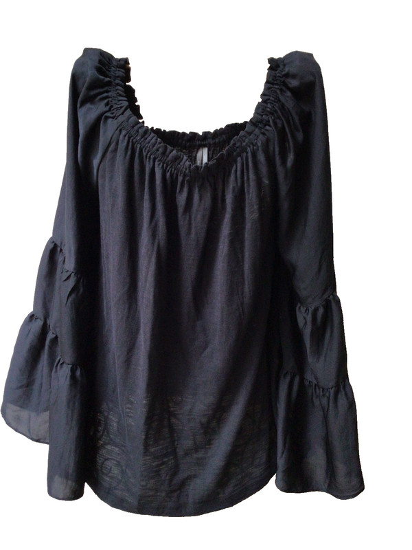 Anthropologie Gloria Black Off Shoulder Tiered Sleeve Blouse - Extra Small EUC 