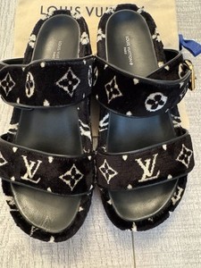 Louis Vuitton Black Velvet Jumbo Mulle Slides Sz 38/US 8