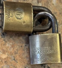 2- 1930’s Standard Oil Company Brass Padlocks Wilson Bohannan WB