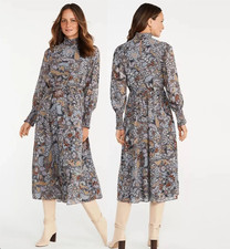 NWT ANN TAYLOR $149 Floral Smocked Long Sleeve Midi Maxi Dress Size L