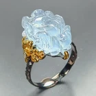 Carving25 ct Natural Aquamarine Ring 925 Sterling Silver Size 7.5 /R470609