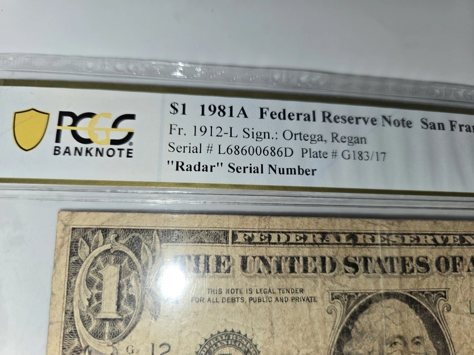 1$ 1981A Federal Reserve Note San Francisco Very Good 8 "Radar" Serial Number - Image 2 of 4