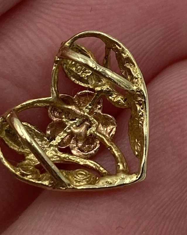 10 Kt Black Hills Gold Heart Flower Charm Yellow Rose Slider Pendant .81g Dainty - Image 4 of 4