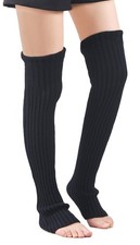 Women's Winter Over Knee High Footless Socks Knit Leg Warmers Black