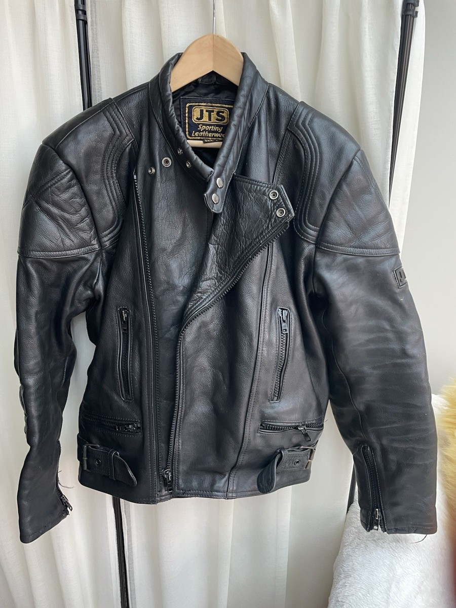 CLASSIC JTS BLACK LEATHER BIKER JACKET 42 44