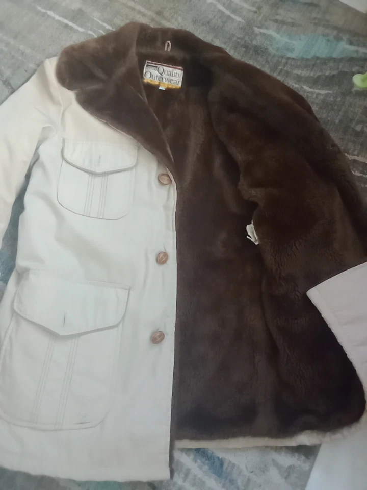 Abrigo de Cuero Montgomery Ward Vintage Talla 40 Mediano Forrado de Piel Botón Frontal Foto 3 de 4