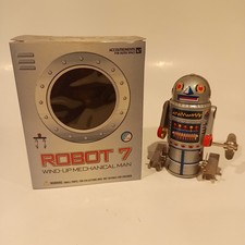 Vintage Robot 7 Figurine Wind Up Toy Moving in Box Mechanical Man 54 Works