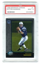 PEYTON MANNING~1998 BOWMAN CHROME PSA-9 MINT HOT GRADED NFL ROOKIE RC CARD #1. rookie card picture