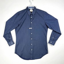TM Lewin Men's 17 43cm 36 97cm Fitted Dress Shirt Navy Blue Geometric Dot Cotton
