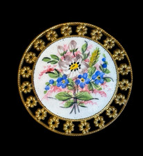 lovely  French  ENAMEL FLORAL  emaux  peints  button , pierced  border FREE SHIP