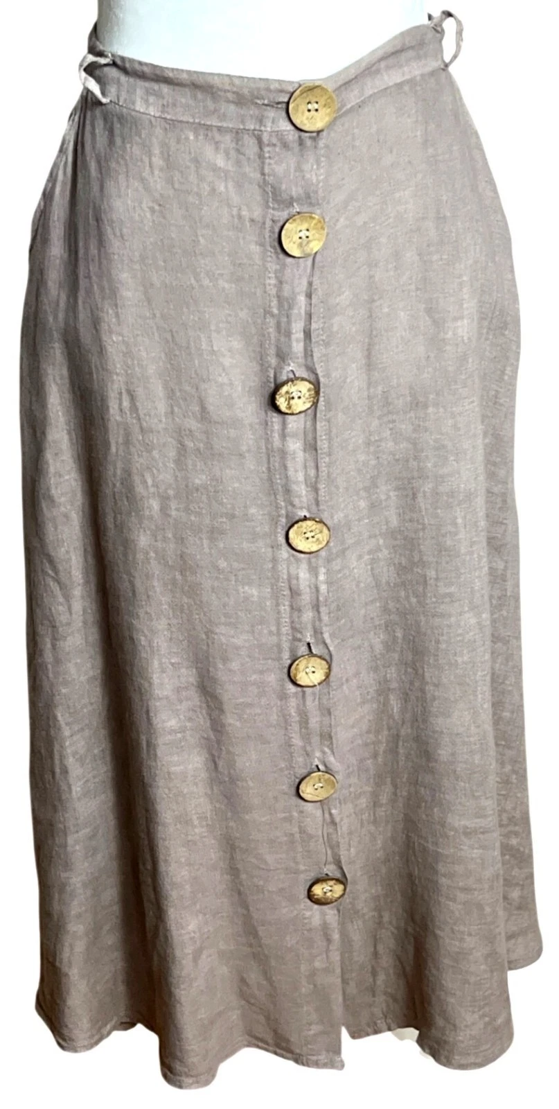 Art 300 Linen Skirt Taupe Midi Button Pockets Italy Boho Festival Earthy Wom M/L