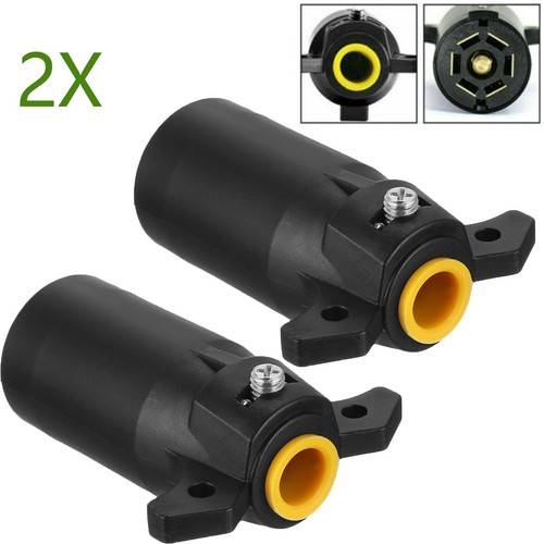 2Pcs 7 Way Round RV Style Trailer Light Plug Connector Replacement End