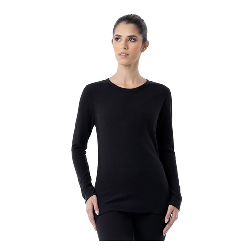 FRUIT of the LOOM Donna M (8-10) Eversoft Waffle Thermal Crew Top • Nero - Foto 1 di 7