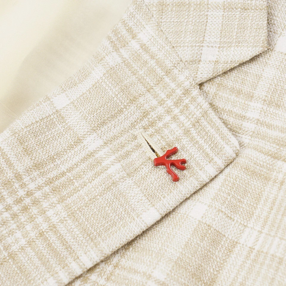 Isaia Slim-Fit Tan Woven Check Cotton-Silk Sport Coat 38R (Eu 48) NWT - Imagem 4 de 4