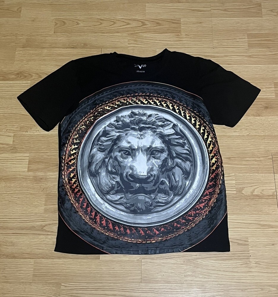 Versace V Italia 1969 19-69 Lion Medusa Men’s Medium Black Shirt Embroidered