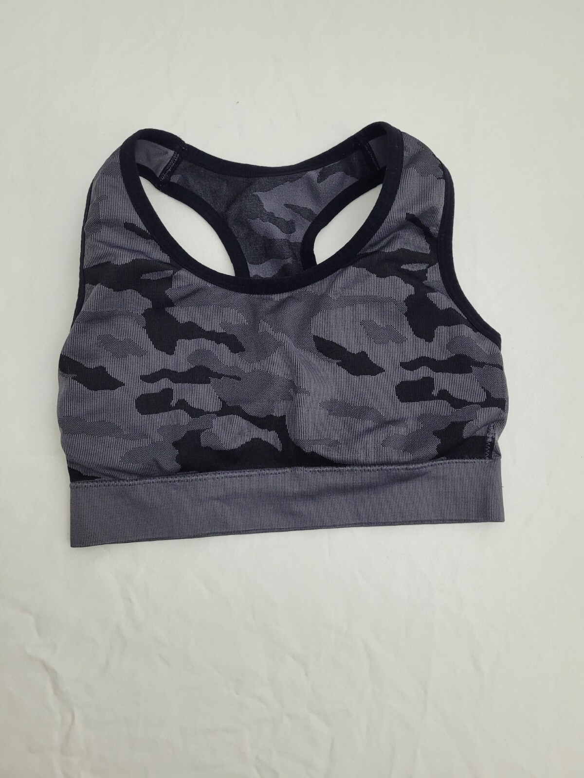 Aeropostal Women's Camouflage Sports Bra Criss Cross Gray Black Seamless Small