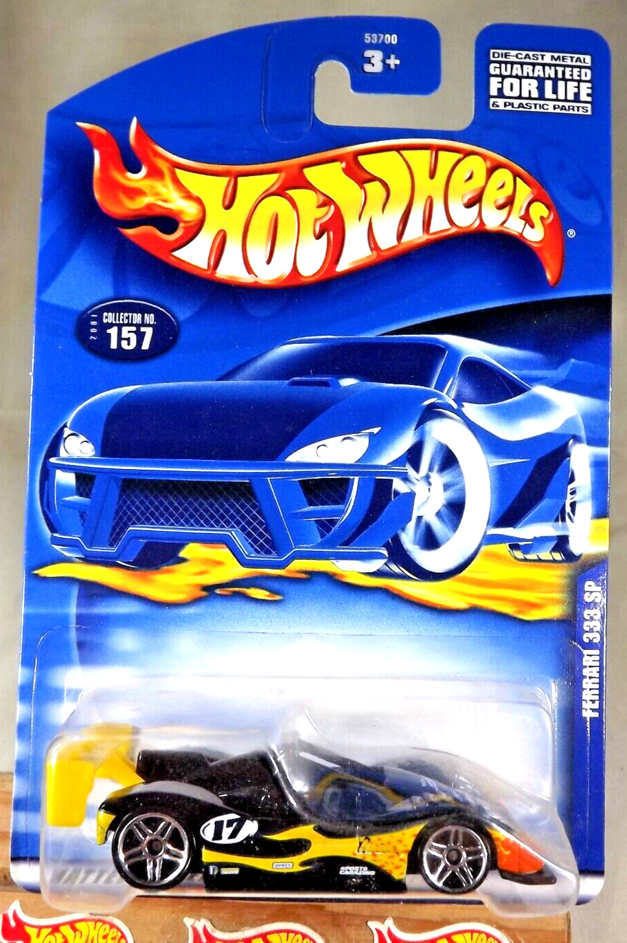 2001 Hot Wheels Mainline/Collector #157 FERRARI 333 SP Black-Yellow Spoiler wPr5