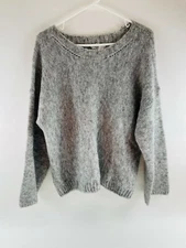 FRNCH Sweater Women's Size S/M Oversized Gray Pullover Neck Cutouts Long Slv NWT