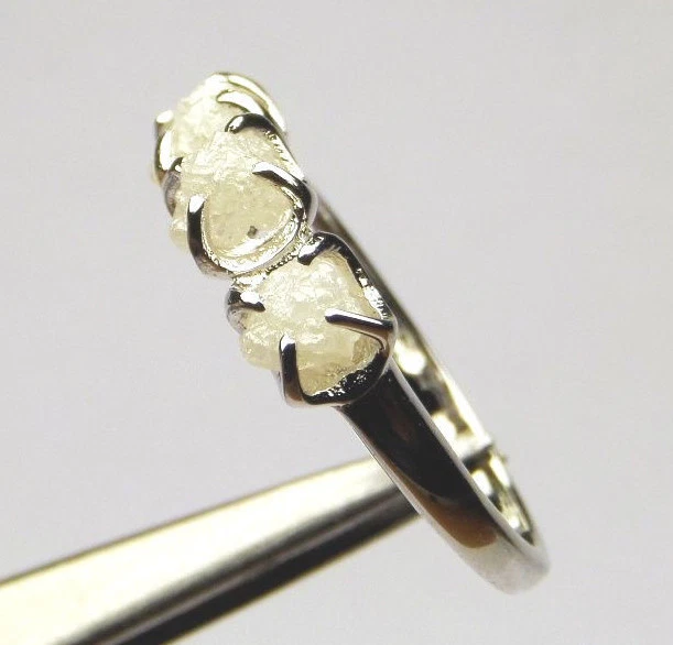 Anillo de bodas de plata 925 con diamantes en bruto sin cortar gris blanco natural de 1,79+ cT N R Foto 4 de 4