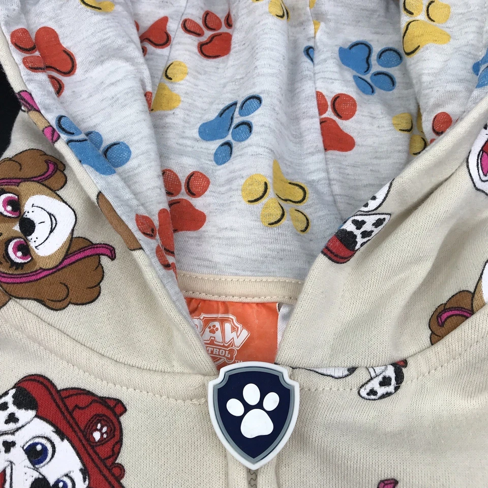 Paw Patrol 卫衣 连帽衫 儿童 棕褐色 带爪子巡逻印花 全拉链 尺寸 7 全新无标签 — 第 2/4 张图片