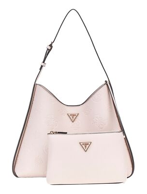 GUESS Keandra Large Hobo Schultertasche Tasche Stone Logo creme Neu