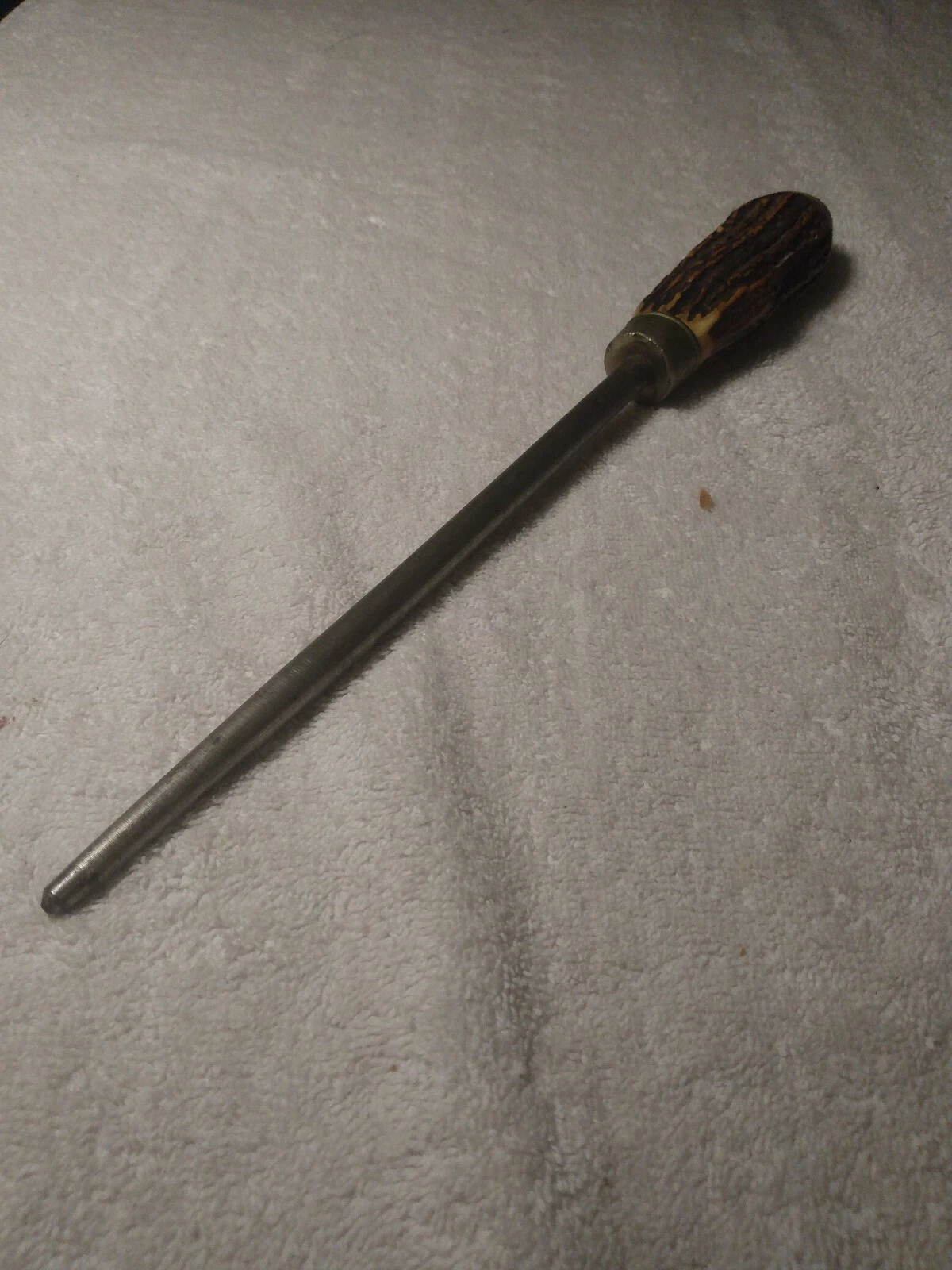 Vintage Knife Sharpening Rod Stag Handle Silver Nickel Ferrel Germany