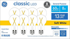 60 Watt EQ A19 Classic Crystal Clear Soft White Medium Base E-26 Dimmable LED