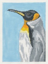 King Penguin Bird handpainted 18 mesh Needlepoint Canvas Needle Crossings