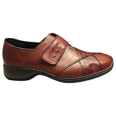 Rieker Dorveld Loafers Shoes Mens Size 7 Red Black Leather Round Toe Slip On