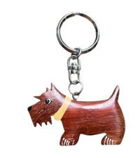 Dog Puppy Wood Wooden Key Ring Keychain Ornament Figure Charm Handmade New Gift