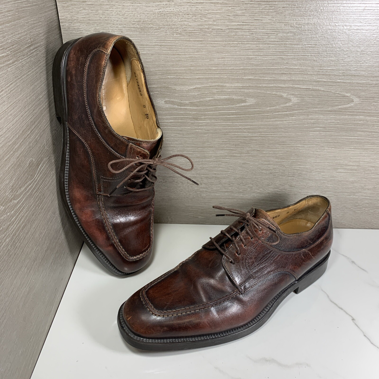 SAOLA Scarpe eleganti derby uomo SANTONI Nuvola Barton in pelle di vitello marrone taglia 10 D